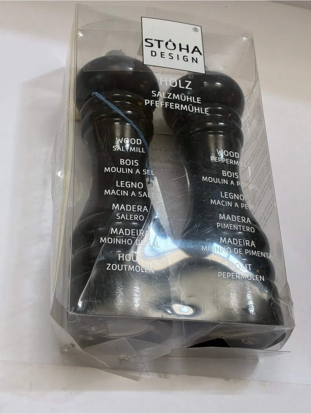 Vintage Stoha Design 7”.5 Black Wooden Salt & Peppermill Set Of 2 Germany New